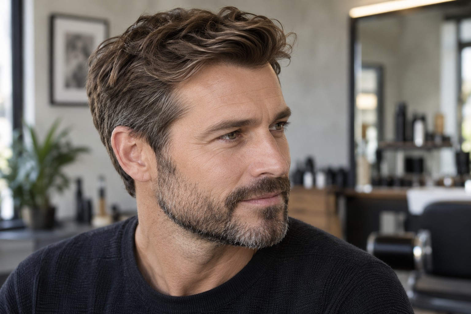 Portrait illustrant l’accord entre une coiffure et une barbe courte